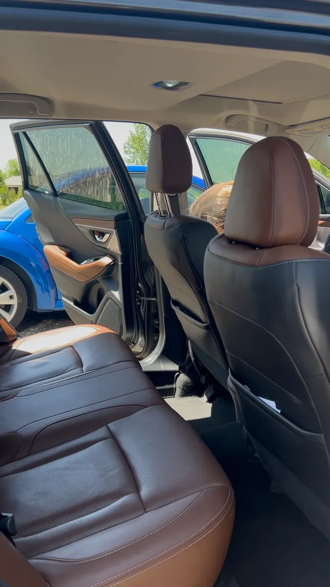 Brown leather rear seats after detailing